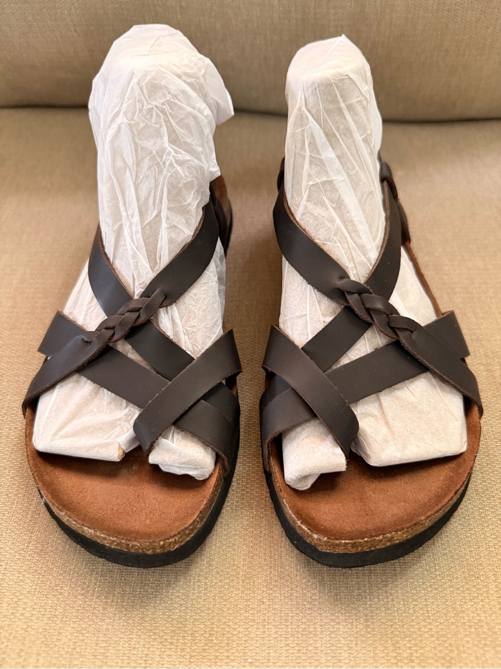 Cliffs by WHITE MOUNTAIN Dark Brown Leather Crisscross Sandals